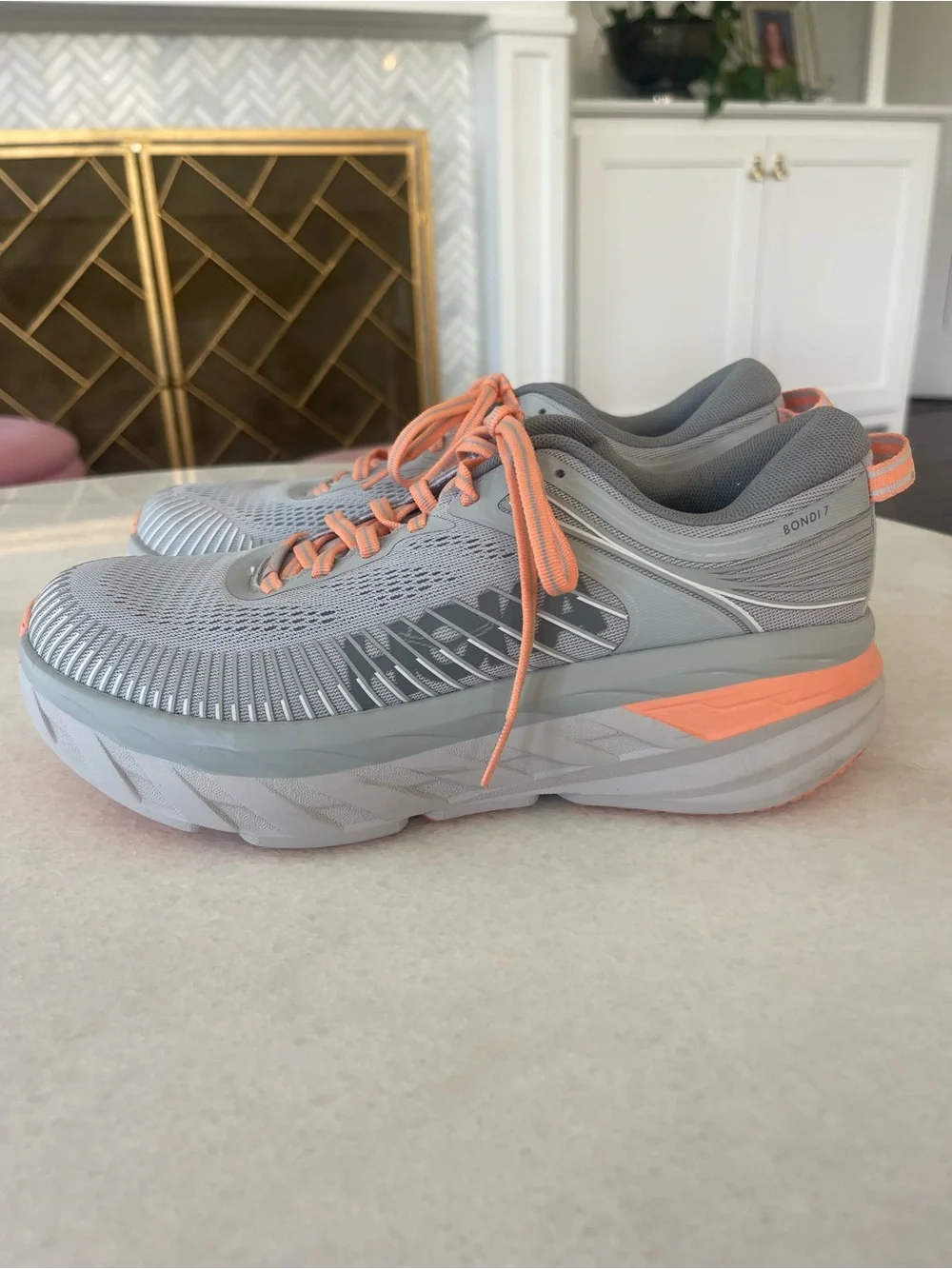 Hoka Bondi 7 Harbor Mist Sharkskin Running Shoes Sneakers 8.5